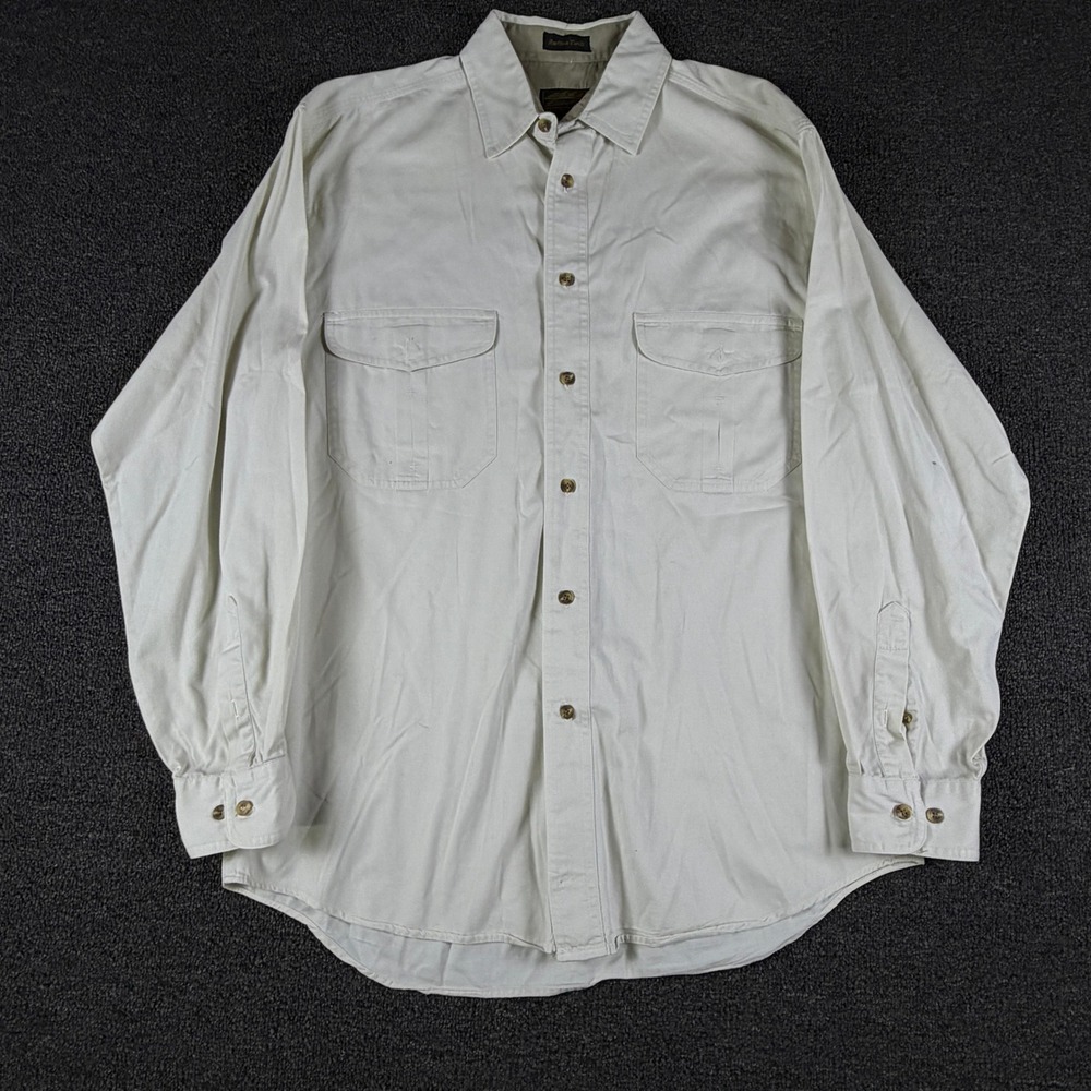 Eddie Bauer Button Down Mens M Rufton Twill Cream Long Sleeve Utility EUC